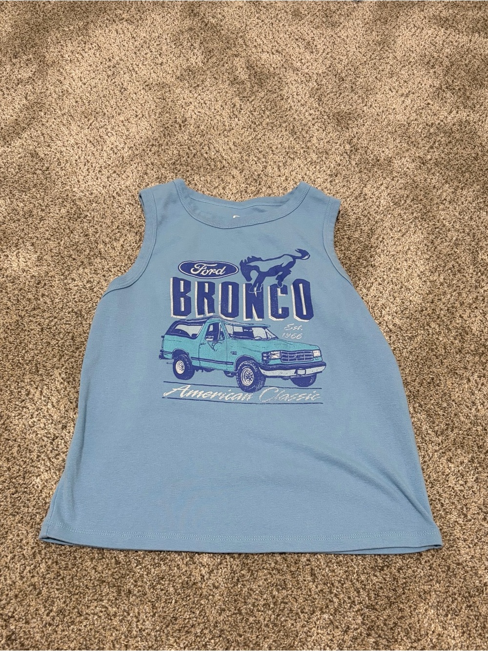 Women’s Ford Light Blue Bronco Graphic Tank Top Size Medium